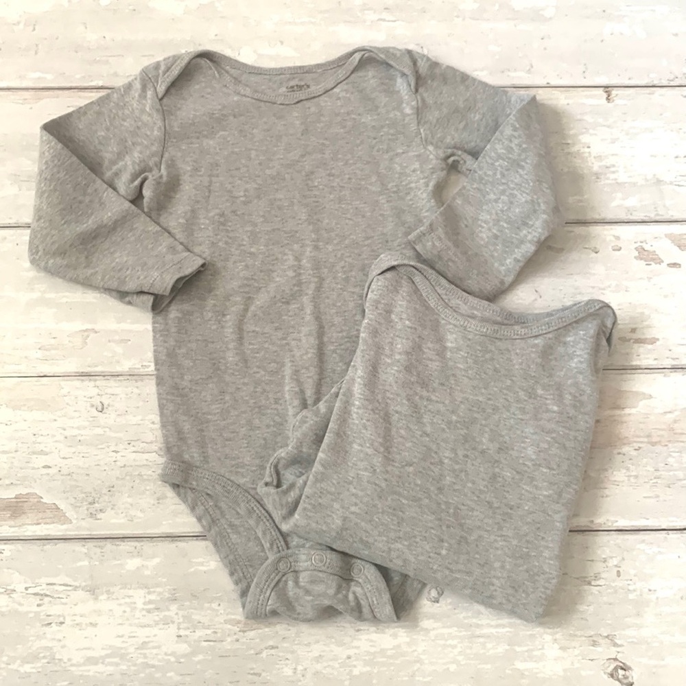 Carters 24m Unisex Gray Long Sleeve Bodysuits Unisex Baby Boy Girl Set of 2